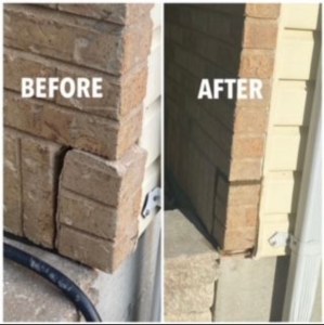 Tuckpointing and mortar repair on a St. Louis brick wall – before and after results.